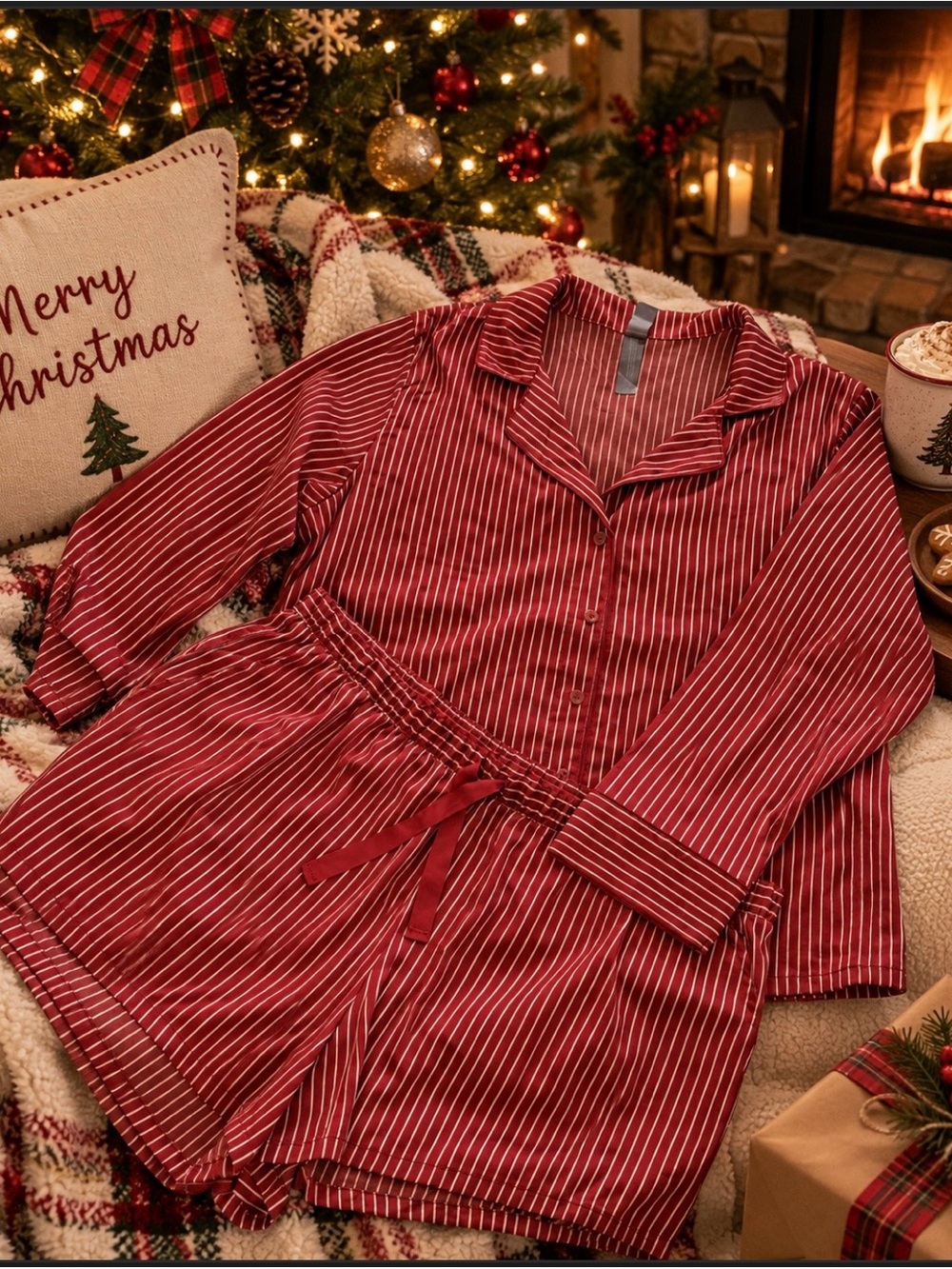 Auden Red and White Striped Satin Pajama Set 
XXL